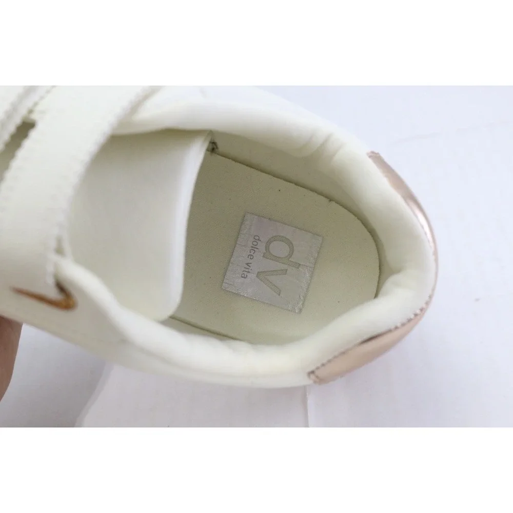 Dolce Vita White Tan Rose Gold Sneakers Size 8.5 Womens Quick Hook & Loop NEW